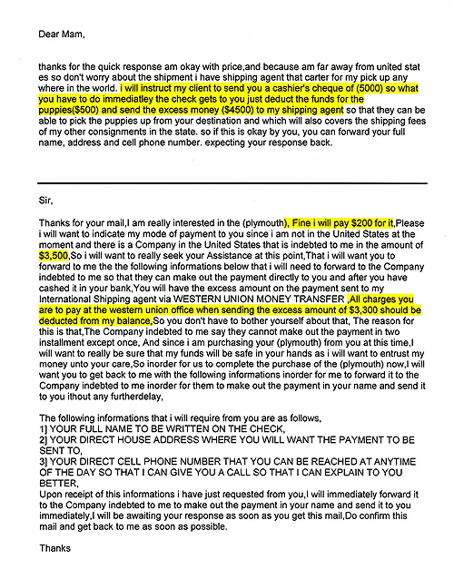 Example of Overpayment Scam