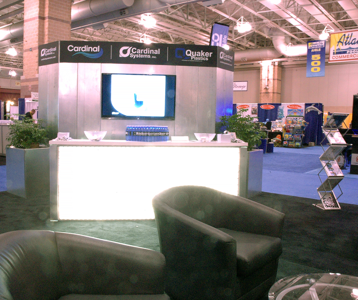 Cardinal Trade Show, closet, front with large creen TV