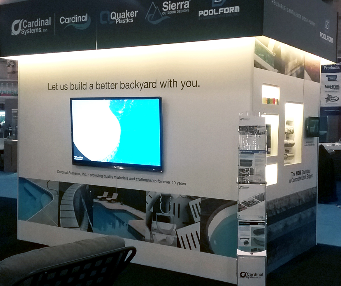 Cardinal Trade Show, closet, front with large screen TV