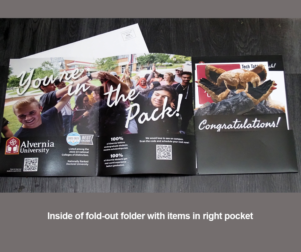 Alvernia University Admissions Admit Pack, folder opened completely