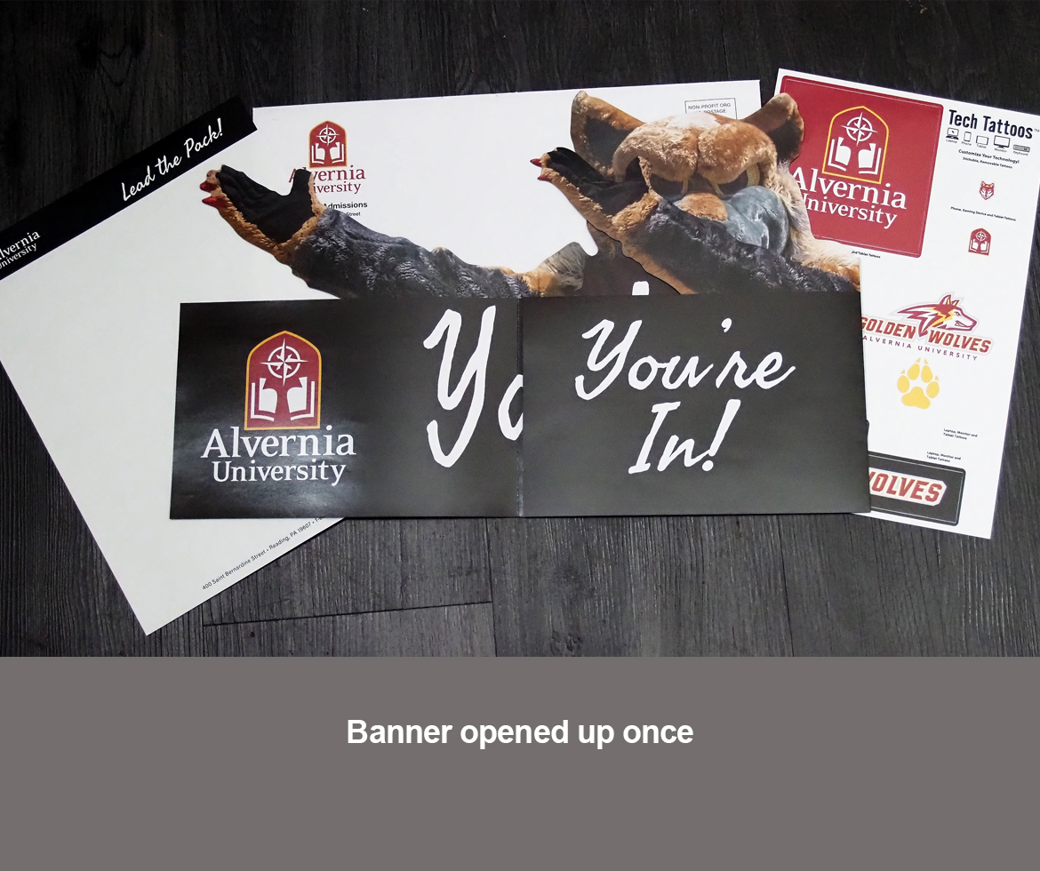 Alvernia University Admissions Admit Pack, banner half opened