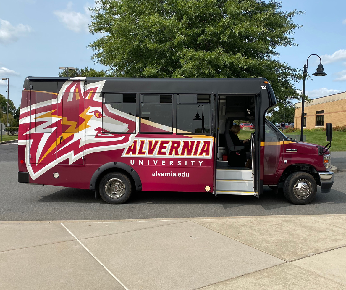 Alvernia University's shuttle bus wrap 